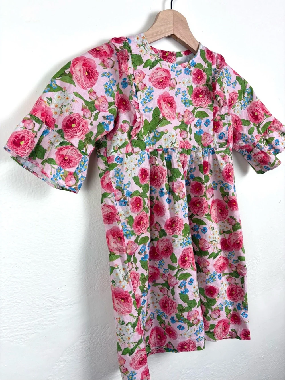 Classic Whimsy Olivia Dress Girls Size 7 Pink Rose Floral Ruffle Sleeve